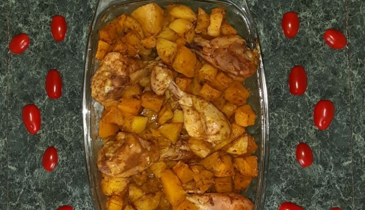 Pałki kurczaka z dynią i ziemniakami